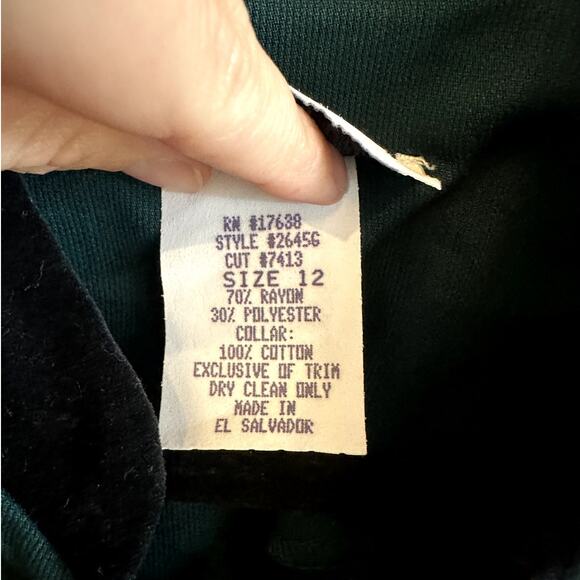 1990's Miss Dorby Teal Green Dress with Velvet Collar - Picture 7 of 7